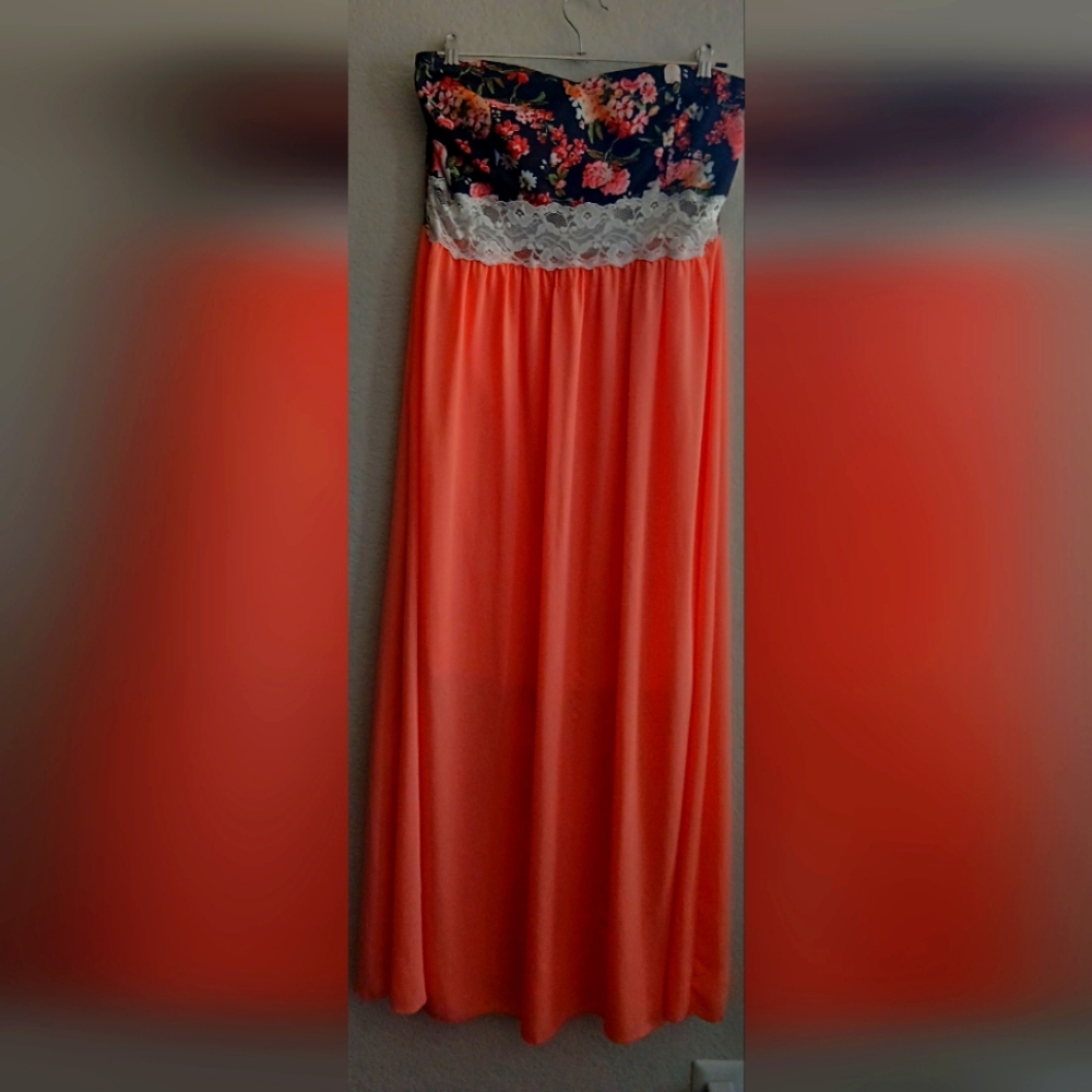 Floral and Coral Maxi Dress